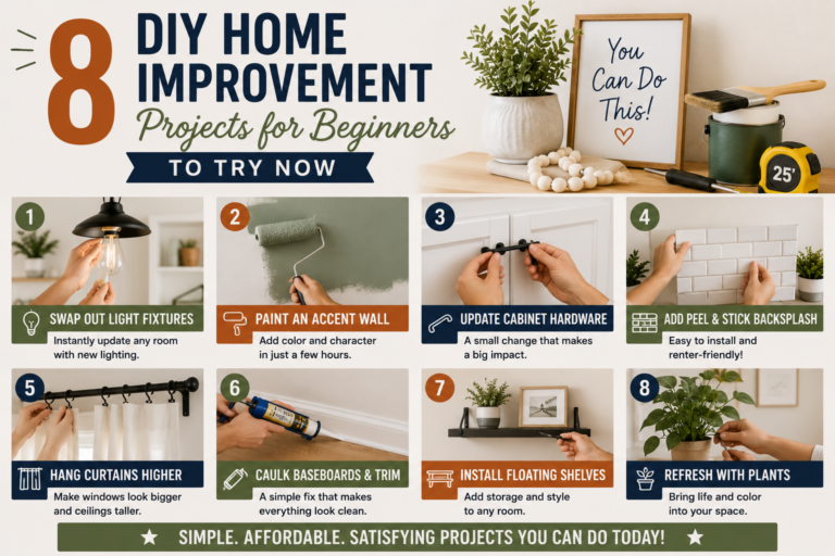 A beginner tackling DIY home improvement projects by painting a bright living room wall with a roller brush.