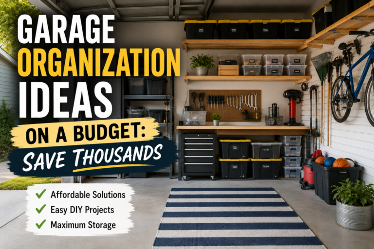 Clean organized garage with pegboard tool wall and budget-friendly shelving — garage organization ideas on a budget