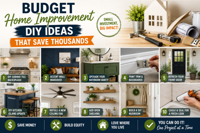 A homeowner working on budget home improvement DIY ideas using basic tools to renovate a room.
