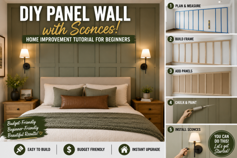 A beautifully finished DIY panel wall with sconces, perfect for beginners exploring home improvement tutorials to elevate their living space.