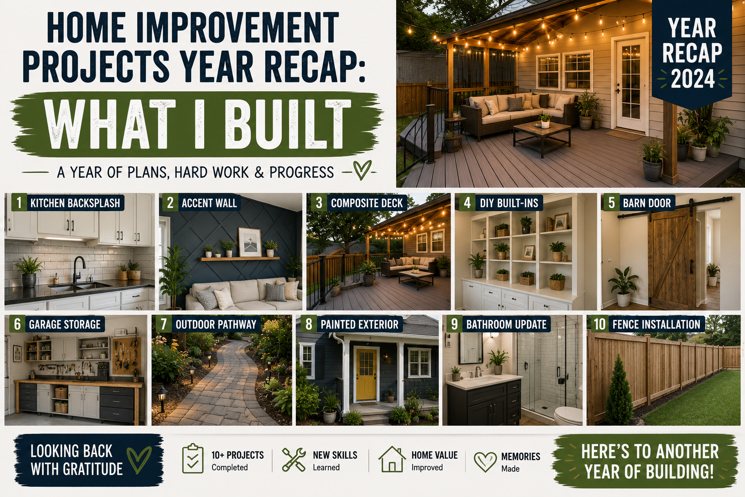 A finished basement renovation showcasing the results of a home improvement projects year recap filled with DIY builds and upgrades completed in 2025.