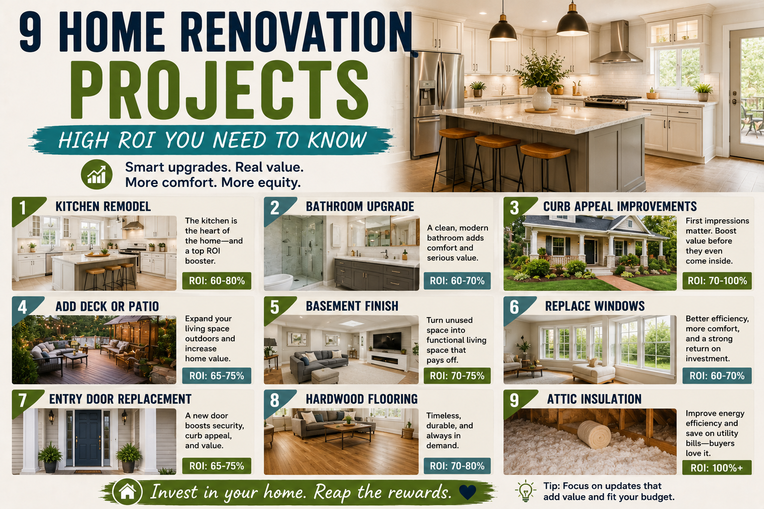 A beautifully remodeled kitchen showcasing one of the most rewarding home renovation projects with high ROI, featuring modern countertops and updated cabinetry.