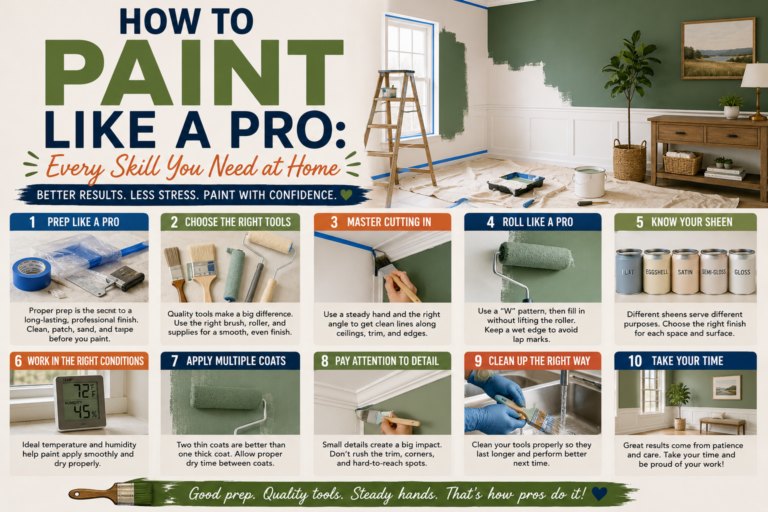 A person demonstrating how to paint like a pro by applying smooth, even strokes on a freshly prepped interior wall with a high-quality roller.
