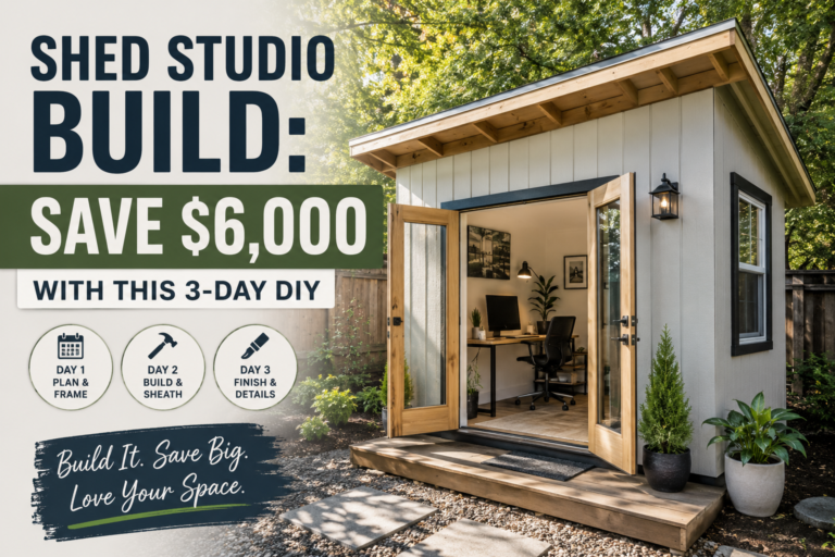 A finished shed studio build that helped homeowners save money by completing the project themselves over a single weekend.