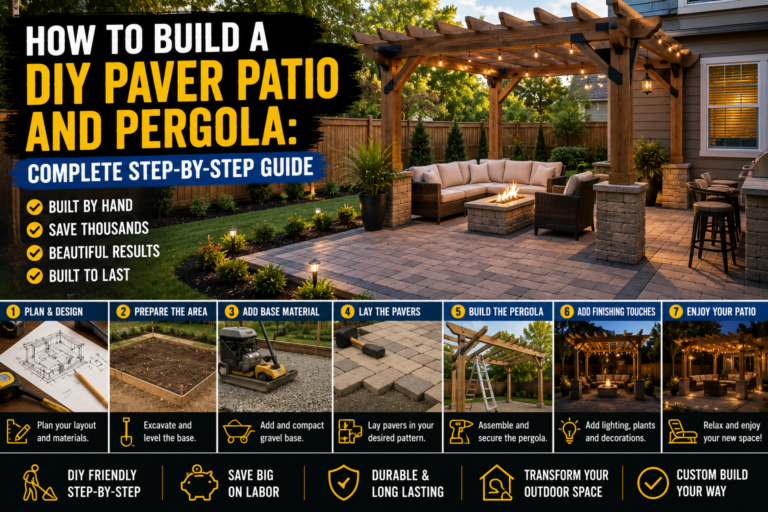 A contractor uses a deck building layout string line to establish precise measurements and square corners during a backyard patio construction project.